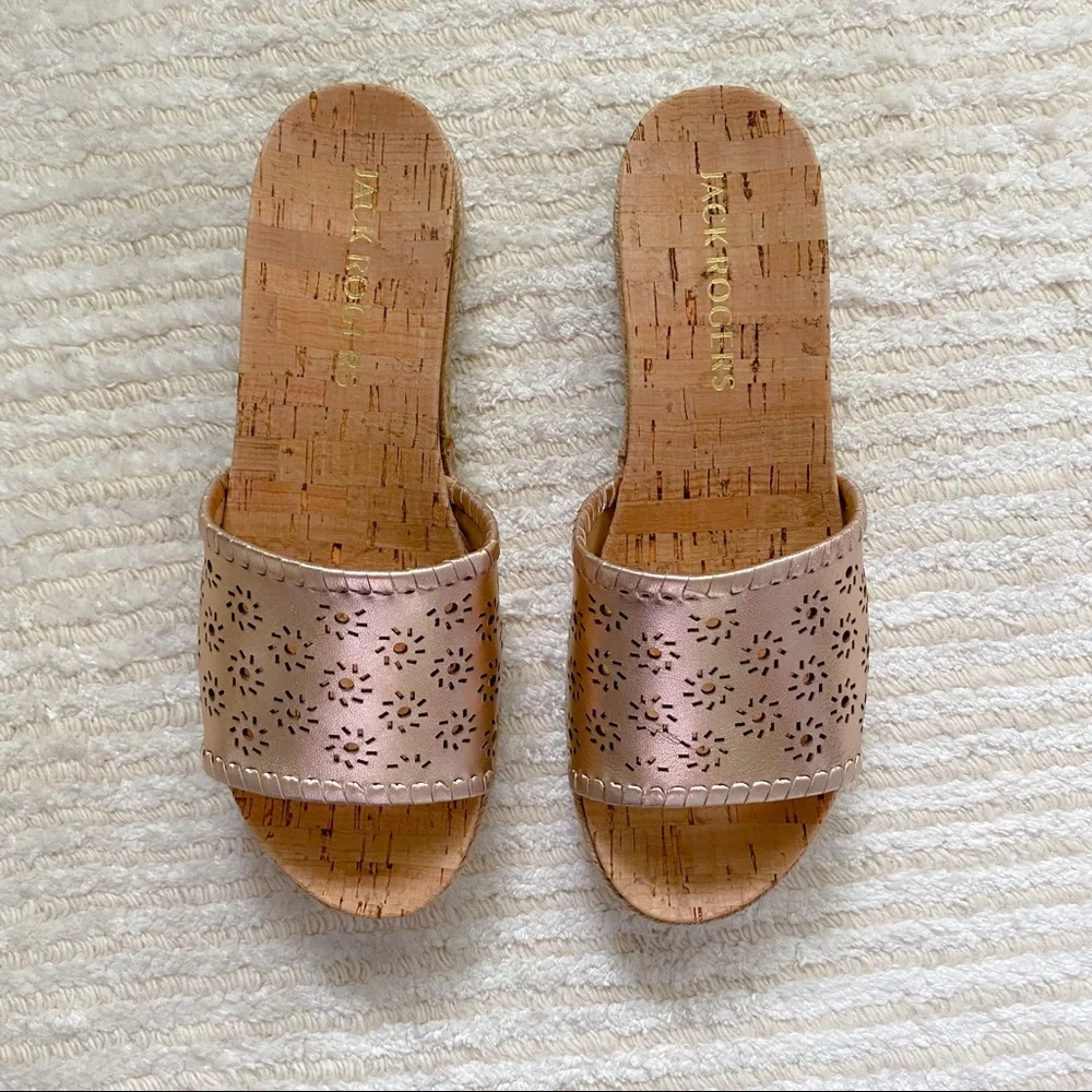 NWT Jack Rogers rose gold cork slides